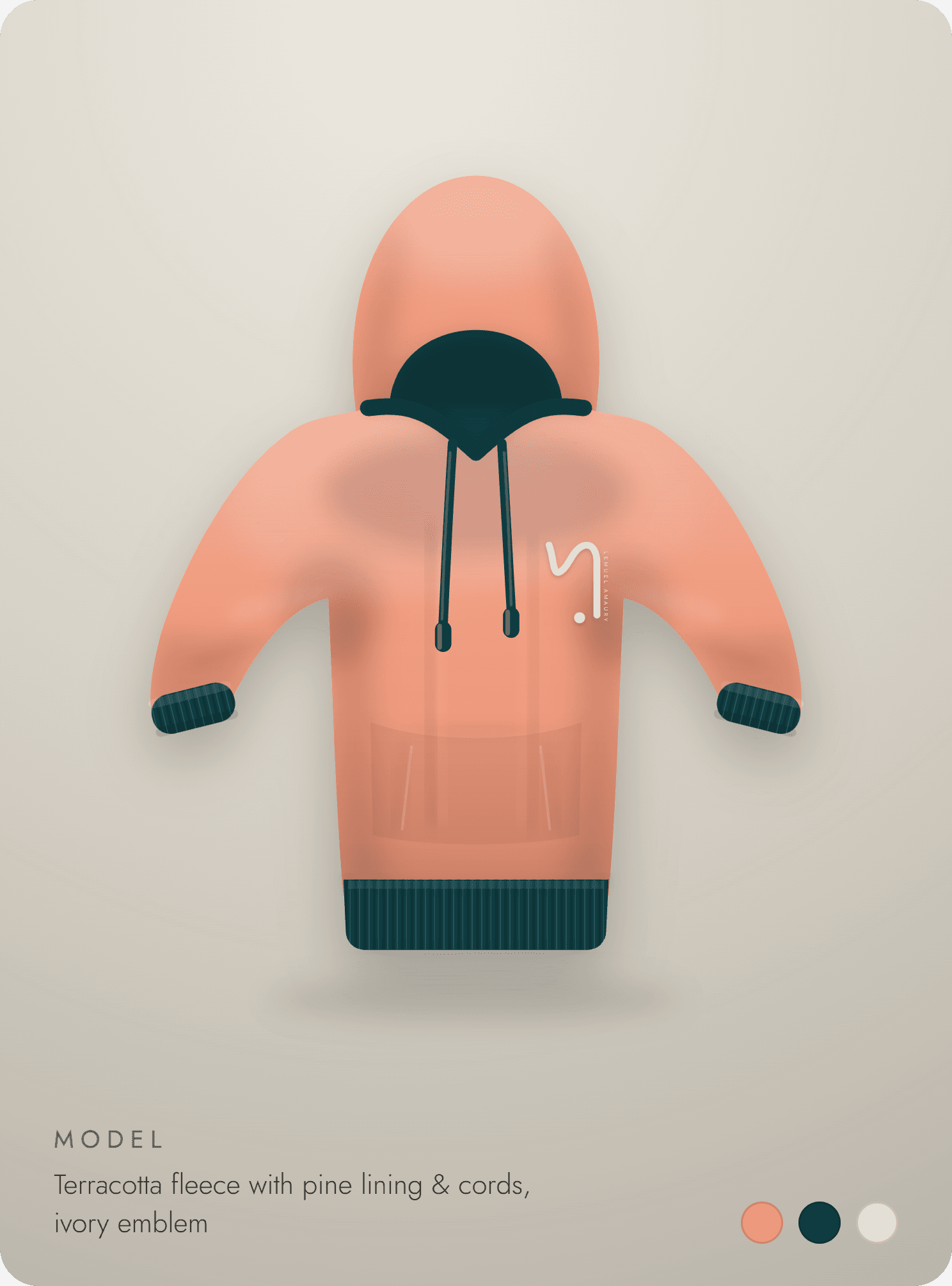 Hoodie de forro polar terracota con forro y cordones pino y emblema marfil de Lemuel Amaury